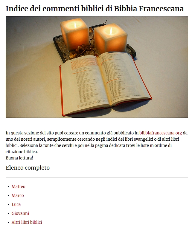 Indice dei commenti biblici di bibbiafrancescana.org: il servizio di Bibbia Francescana per la Domenica della Parola attivo dal 2020